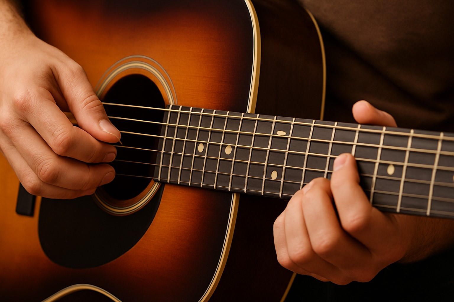 親指と他の指で異なるパートを演奏する様子