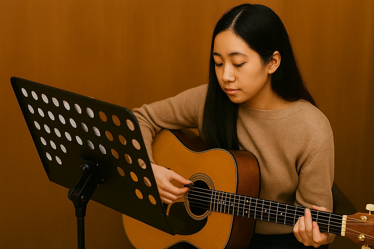 譜面台を使った練習風景